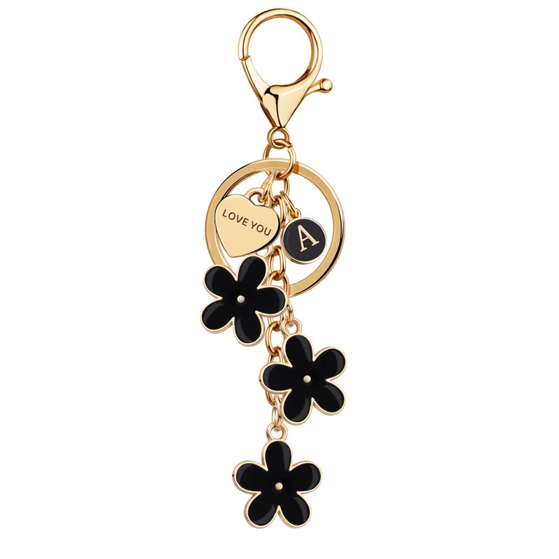 Suweibuke Initial Letter Keychain with Love You Heart, Cute Key Chain Gift for Women Girl, Charm for Keys Handbags Backpacks (Black-A) - Image 1