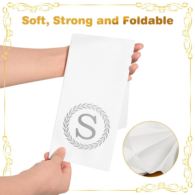 NFSQ 100 Silver Monogram Disposable Napkins - Letter S Hand Towels Decorative  Dinner Napkins for Guest  Monogrammed Hand Towels for Bathroom Wedding Birthday Party Baby Shower - Image 2