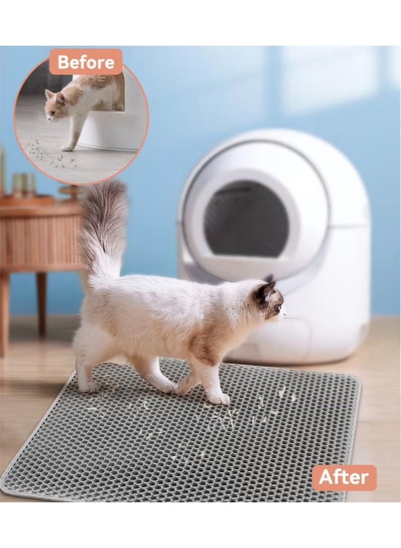 Cat Litter Mat with Honeycomb Design, Double Layer Sand Trapping Mat, Large Size, Easy to Clean, Non-Slip and Waterproof, Foldable 60×45 cm, Grey - Image 5