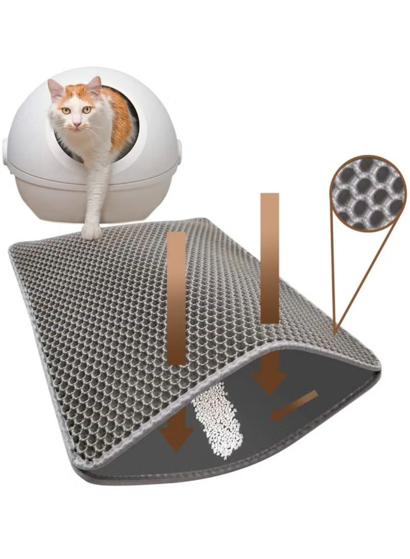 Cat Litter Mat with Honeycomb Design, Double Layer Sand Trapping Mat, Large Size, Easy to Clean, Non-Slip and Waterproof, Foldable 60×45 cm, Grey - Image 3
