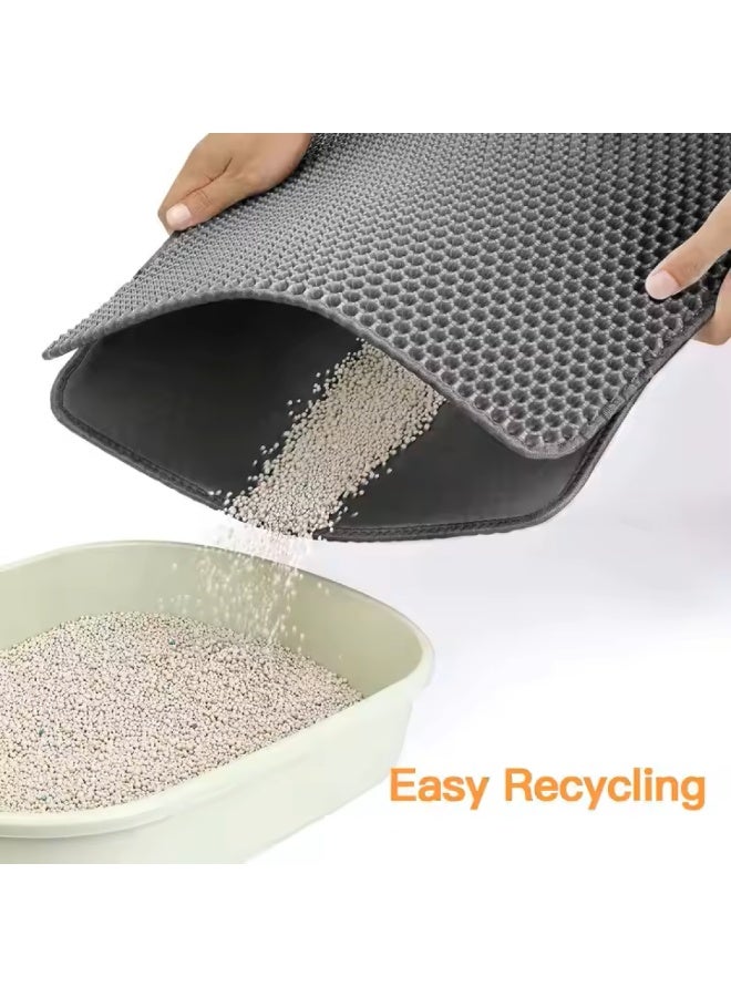 Cat Litter Mat with Honeycomb Design, Double Layer Sand Trapping Mat, Large Size, Easy to Clean, Non-Slip and Waterproof, Foldable 60×45 cm, Grey - Image 2