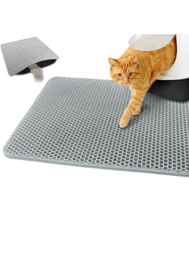 Cat Litter Mat with Honeycomb Design, Double Layer Sand Trapping Mat, Large Size, Easy to Clean, Non-Slip and Waterproof, Foldable 60×45 cm, Grey - Image 1