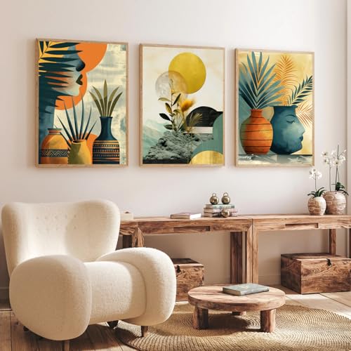 Gamya Boho wall Art Paintings Modern Art Framed Wall Painting for Living Room Bedroom - Wall Posters | Paintings with Frame Set of 3 (14x18 Inches) (art 2) - Image 1