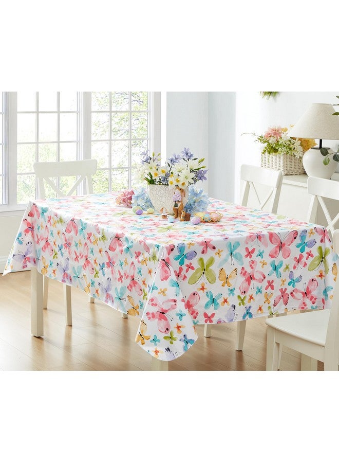 Newbridge Butterflies are Free Vinyl Flannel Backed Tablecloth, 60 x 102 Rectangle, Pastel Butterfly Vinyl Tablecloth with Flannel Backing for Picnic Party and Dining - Image 1
