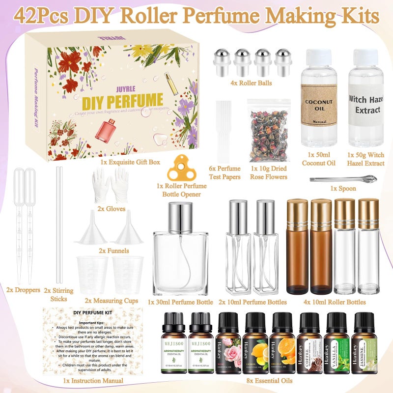 JUYRLE Perfume Making Kit- DIY Roller Perfume Making Kits for Women, Make Your Own Scent with Essential Oil, Bottle, Roller Fragrance Set, Fragrance Gifts for Women Girls - Image 2