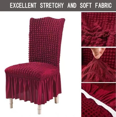 TONY STARK Polyester Turkish Bubble Frill Chair Cover Stretch Removable Washable Short Dining Chair Cover Protector Seat Slipcover (Maroon, Pack of 6) - Image 5