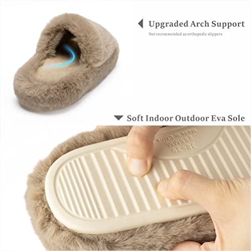 Chantomoo Women's Slippers Memory Foam House Bedroom Slippers for Women Fuzzy Plush Comfy Faux Fur Lined Slide Shoes Anti-Skid Sole Trendy Gift Slippers Light BrownSize7 8 6.5 - Image 4