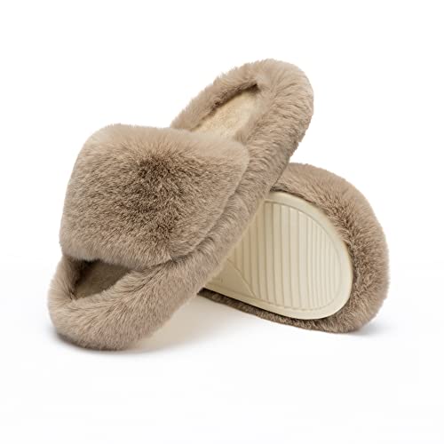 Chantomoo Women's Slippers Memory Foam House Bedroom Slippers for Women Fuzzy Plush Comfy Faux Fur Lined Slide Shoes Anti-Skid Sole Trendy Gift Slippers Light BrownSize7 8 6.5 - Image 1