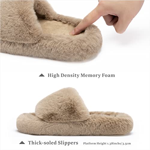 Chantomoo Women's Slippers Memory Foam House Bedroom Slippers for Women Fuzzy Plush Comfy Faux Fur Lined Slide Shoes Anti-Skid Sole Trendy Gift Slippers Light BrownSize7 8 6.5 - Image 2