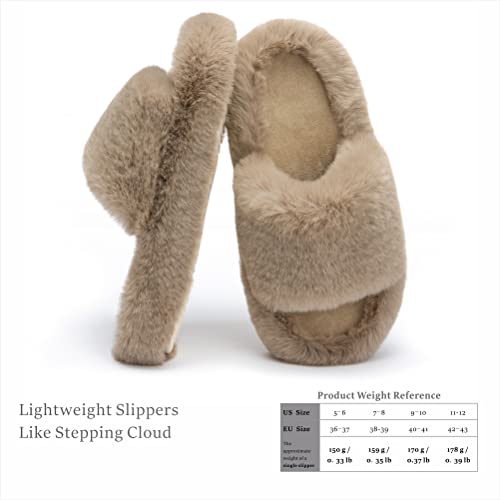 Chantomoo Women's Slippers Memory Foam House Bedroom Slippers for Women Fuzzy Plush Comfy Faux Fur Lined Slide Shoes Anti-Skid Sole Trendy Gift Slippers Light BrownSize7 8 6.5 - Image 3