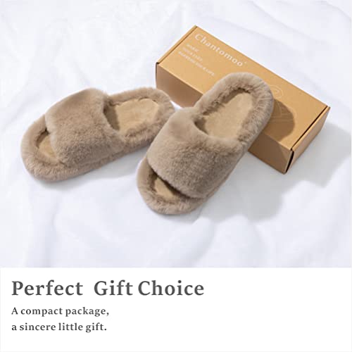 Chantomoo Women's Slippers Memory Foam House Bedroom Slippers for Women Fuzzy Plush Comfy Faux Fur Lined Slide Shoes Anti-Skid Sole Trendy Gift Slippers Light BrownSize7 8 6.5 - Image 5