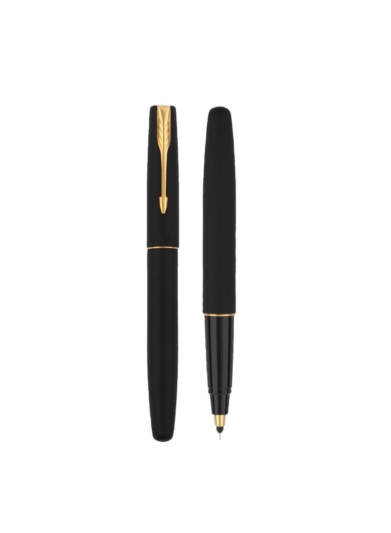 Parker Gift Set Frontier Matte Black Gold Trim Roller Ball Pen With Card Holder | 1 Pen + 1 Card Holder| Ink Color - Blue | Perfect For Employees | Unique Gifts For Entrepreneurs - Image 3