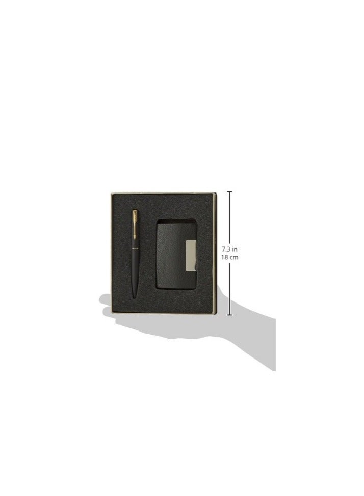 Parker Gift Set Frontier Matte Black Gold Trim Roller Ball Pen With Card Holder | 1 Pen + 1 Card Holder| Ink Color - Blue | Perfect For Employees | Unique Gifts For Entrepreneurs - Image 4