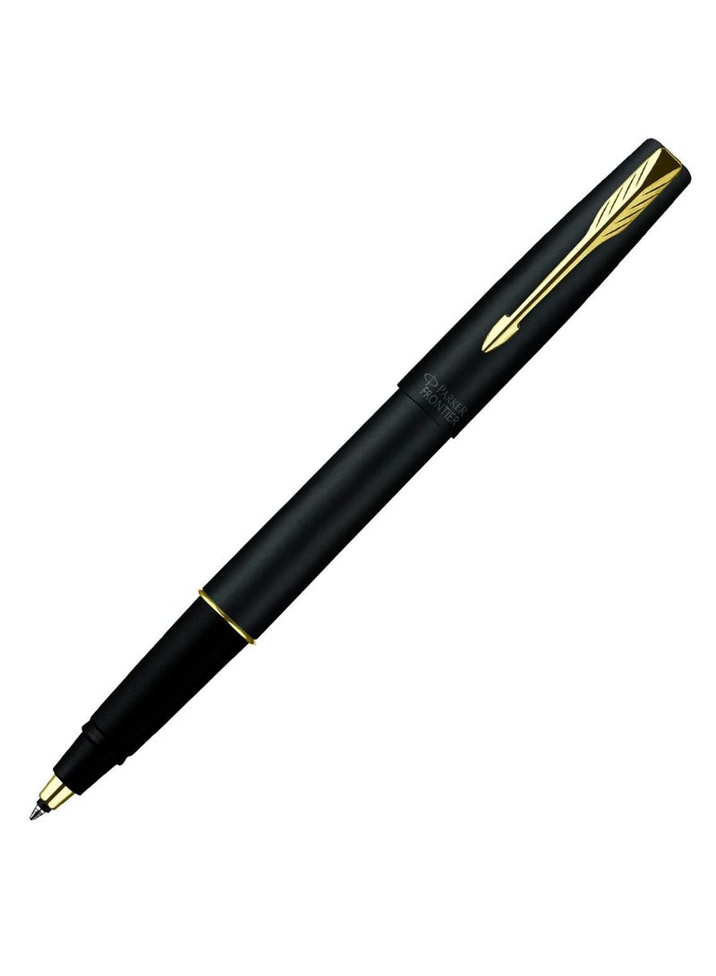 Parker Gift Set Frontier Matte Black Gold Trim Roller Ball Pen With Card Holder | 1 Pen + 1 Card Holder| Ink Color - Blue | Perfect For Employees | Unique Gifts For Entrepreneurs - Image 5