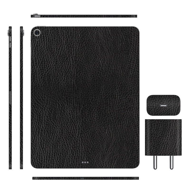 Tablet Skins Compatible with iPad Air 13 M2 2024, Anti-Scratch Vinyl Decal Skin, Protective Film, Not Case/Cover (Black Leather, Full Body Skin + Charger Skin)