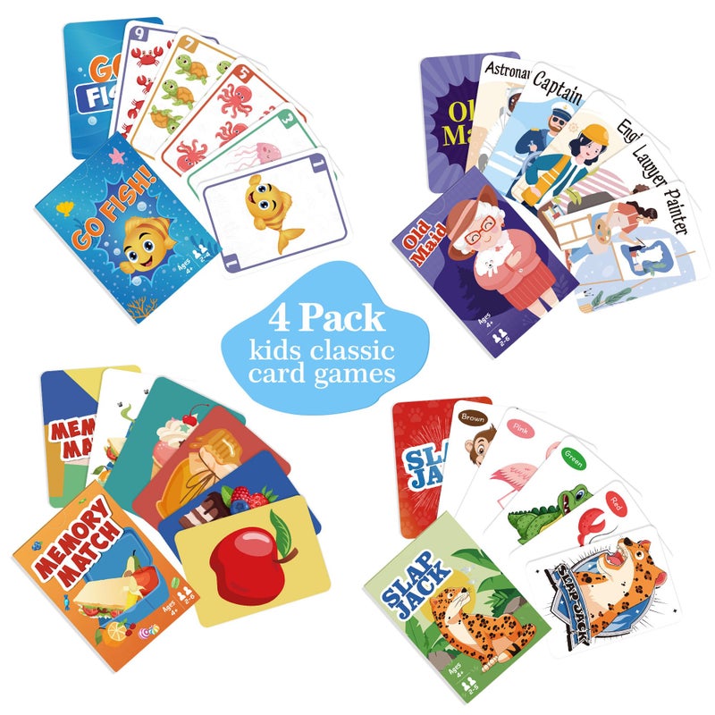 Timenued Card Games Go Fish,Old Maid,Slap Jack and Memory Match-4 Decks in 1 Pack,Classic Card Games for Kids Toddlers,Fun Kids Games for Family Party Game Night,Stocking Stuffers Gifts for Boys and Girls - Image 2
