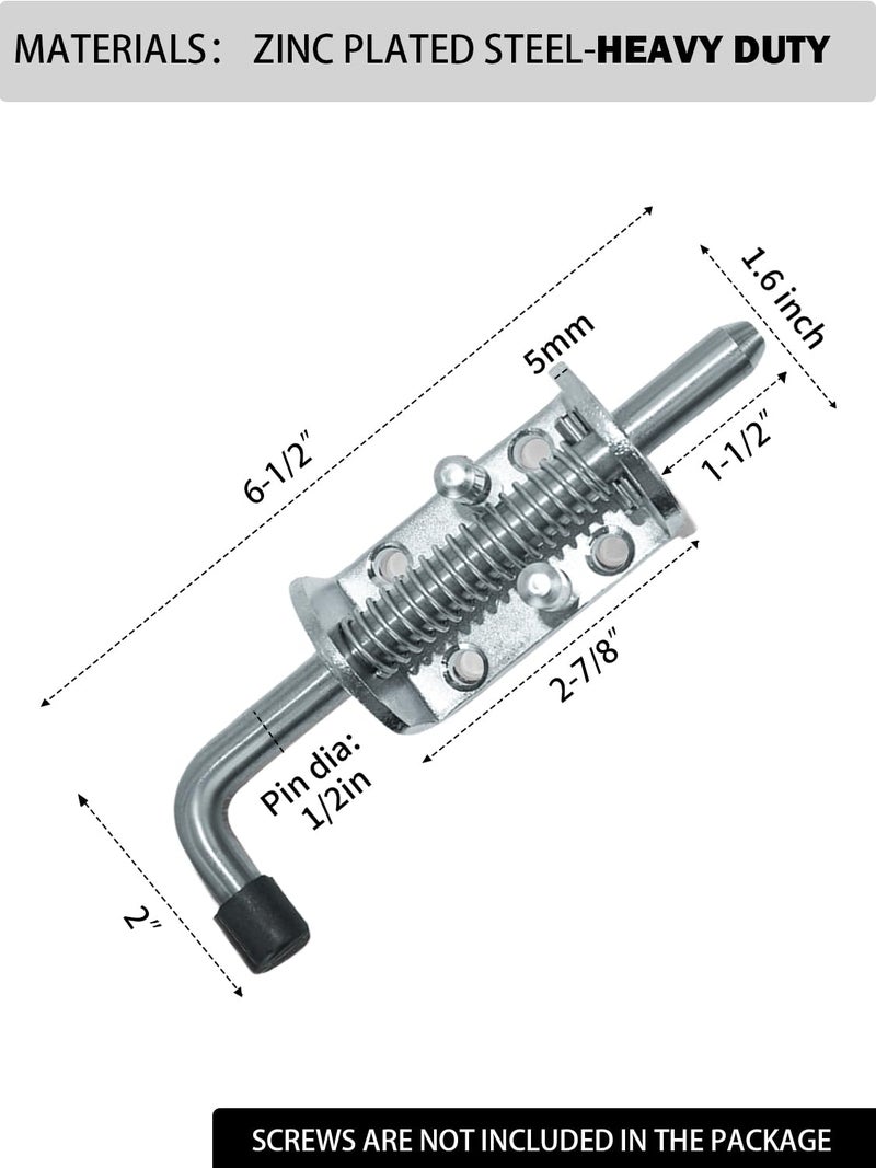 Quality Life Spring Loaded Gate Latch Pin Barrel Bolt 6in x 1/2in Stem Durable Zinc Plated Solid Steel Heavy Duty for Tailgate - 2pcs - Image 2