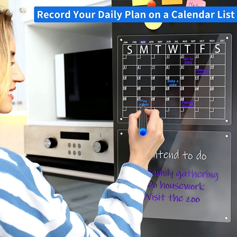 Best Media,(40x30cm) Clear Acrylic Magnetic Dry Erase Board and Calendar for Fridge,(Set of 2),Includes 6 Markers ٢بورد مغناطيسي من الاكريليك الشفاف للملاحظات والتخطيط - Image 4