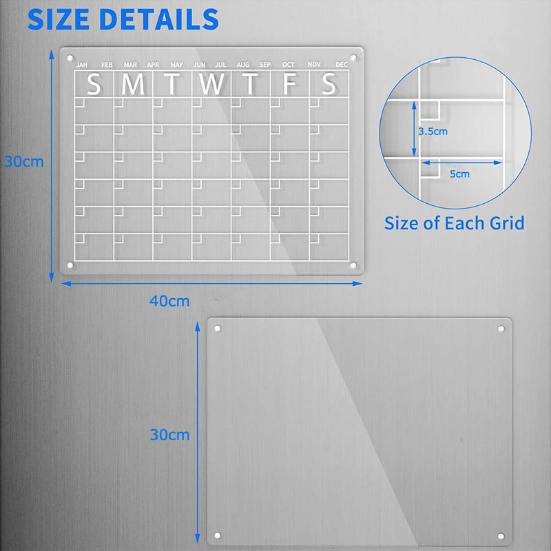 Best Media,(40x30cm) Clear Acrylic Magnetic Dry Erase Board and Calendar for Fridge,(Set of 2),Includes 6 Markers ٢بورد مغناطيسي من الاكريليك الشفاف للملاحظات والتخطيط - Image 2