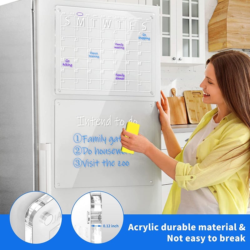 Best Media,(40x30cm) Clear Acrylic Magnetic Dry Erase Board and Calendar for Fridge,(Set of 2),Includes 6 Markers ٢بورد مغناطيسي من الاكريليك الشفاف للملاحظات والتخطيط - Image 5