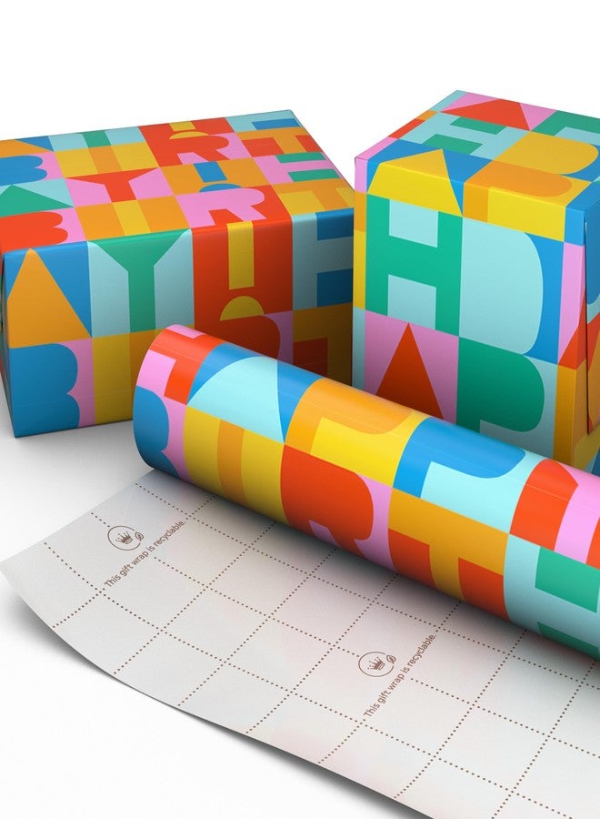 Hallmark Birthday Wrapping Paper Mini Roll (Rainbow Block Letters) for Kids Birthday - 40 Sq. Ft. - Image 1
