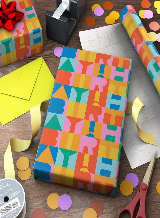 Hallmark Birthday Wrapping Paper Mini Roll (Rainbow Block Letters) for Kids Birthday - 40 Sq. Ft. - Image 2