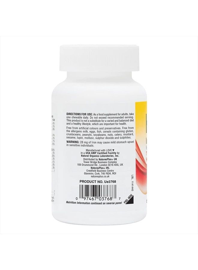 Nature's Plus NaturesPlus Hema-Plex Iron - 60 Mixed Berry Chewables - 85 mg Elemental Iron - Total Blood Health - with Vitamin C & Bioflavonoids - Vegan, Gluten Free - 20 Servings - Image 3