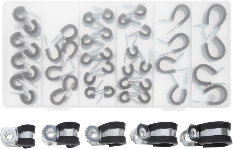 Abaodam 42pcs Stainless Steel Cable Clamps and Cable Clips Assortment Kit U-shaped Metal Clamps with Rubber Cushion for Wire Holding and Pipe Fixing in Home and Industrial Use - Image 1