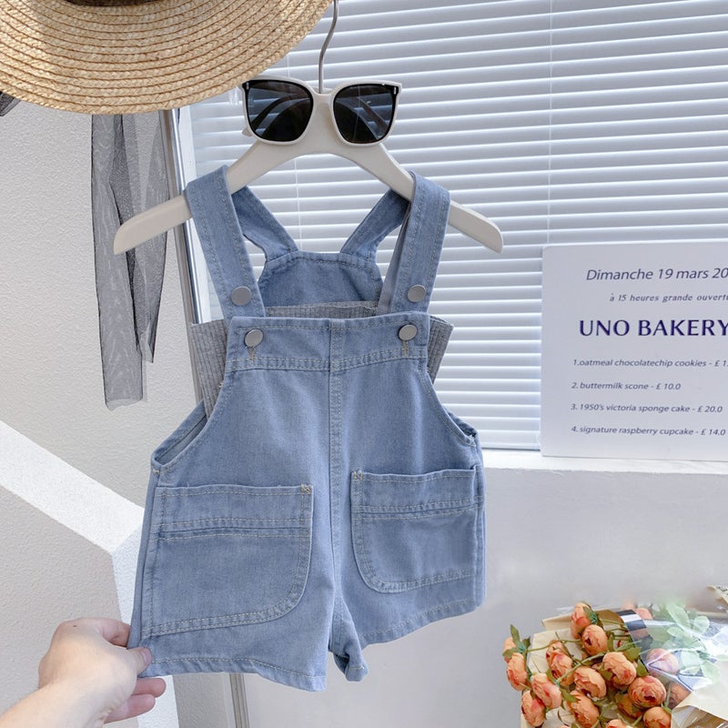Girls' Denim Overalls Shorts Korean Children's Clothing Baby Boys and Girls Loose Shorts Casual Pants Summer J1002 - Image 4