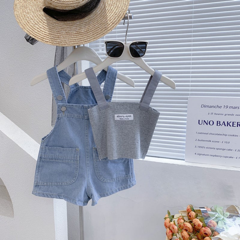 Girls' Denim Overalls Shorts Korean Children's Clothing Baby Boys and Girls Loose Shorts Casual Pants Summer J1002 - Image 2