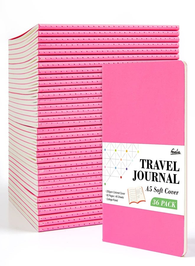 feela 36 Pack Soft Cover Journal Bulk, Lined Blank Travel Journal for Women Men Writing, Notebooks College Ruled for Work, Note Taking Notebook School Business Supplies, 8.2” x 5.5”, A5, Pink - Image 1