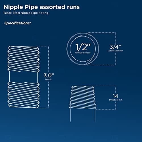 SupplyGiant 12 x 3 Inch Black Steel Pipe 10Pack Heavy Duty Industrial Malleable Iron Pipes Pre Cut Threaded Nipple Great For All DIY Furniture And Black Pipe Shelving - Image 3