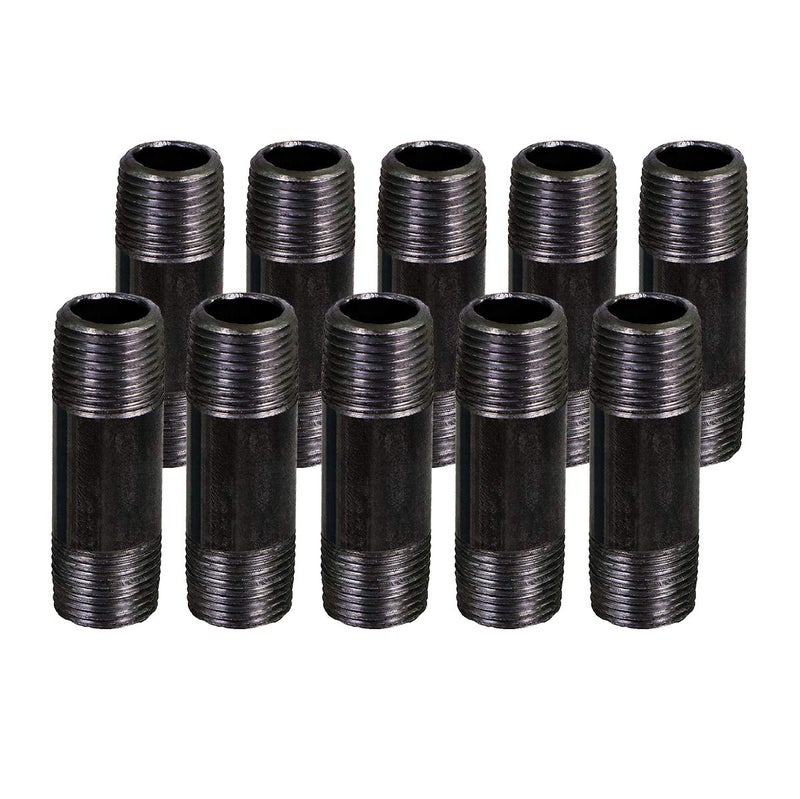 SupplyGiant 12 x 3 Inch Black Steel Pipe 10Pack Heavy Duty Industrial Malleable Iron Pipes Pre Cut Threaded Nipple Great For All DIY Furniture And Black Pipe Shelving - Image 2