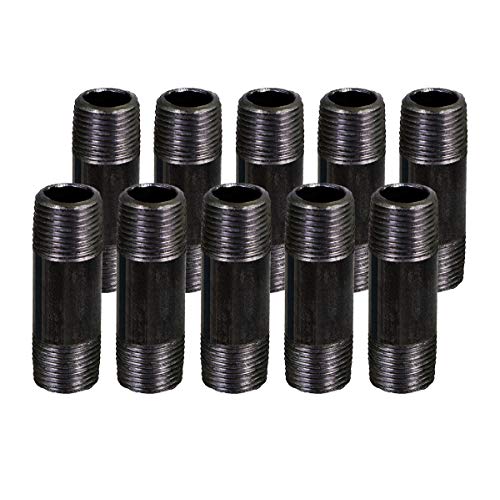SupplyGiant 12 x 3 Inch Black Steel Pipe 10Pack Heavy Duty Industrial Malleable Iron Pipes Pre Cut Threaded Nipple Great For All DIY Furniture And Black Pipe Shelving - Image 1