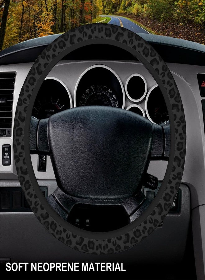 KARREAL Black Leopard Print Steering Wheel Cover & 2 Pcs Ceramic Absorbent Cupholder Coasters, Car Accessories Decorations for Women, Fit 14.5-15 Inch Auto, Suvs, Truck - Image 3