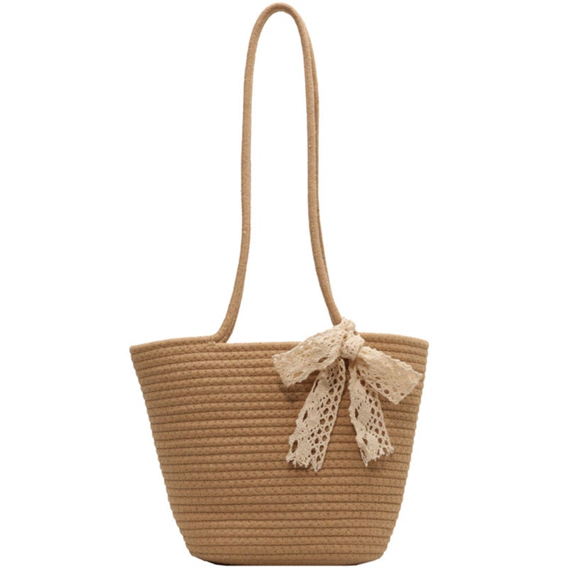 Women's Handwoven Cotton Shoulder Tote Bag for Summer Beach - Image 1