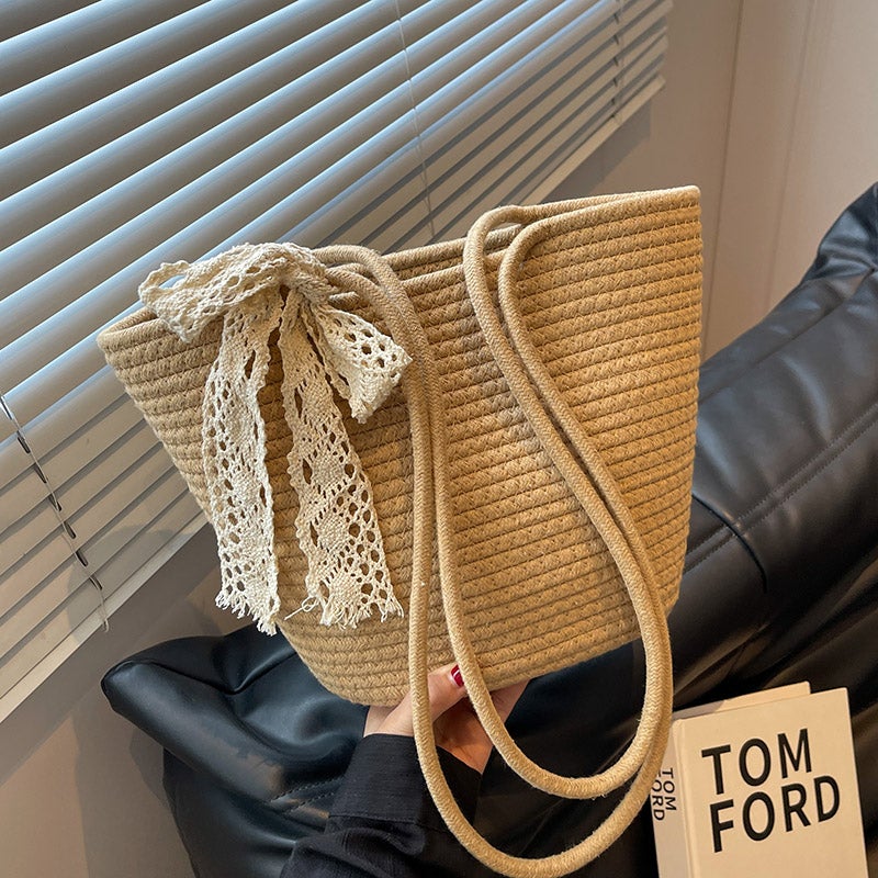Women's Handwoven Cotton Shoulder Tote Bag for Summer Beach - Image 3