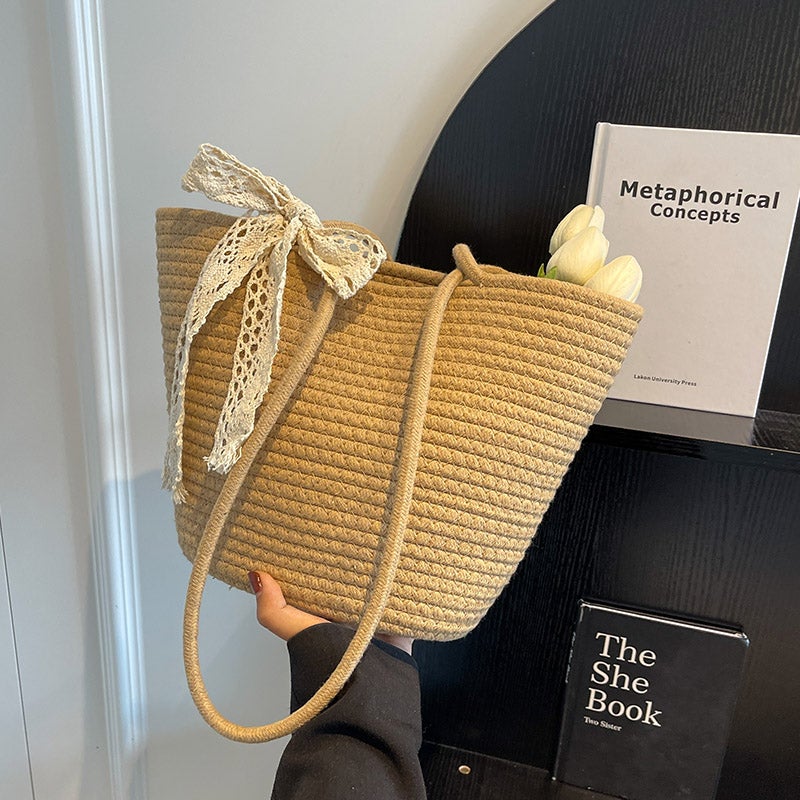 Women's Handwoven Cotton Shoulder Tote Bag for Summer Beach - Image 2