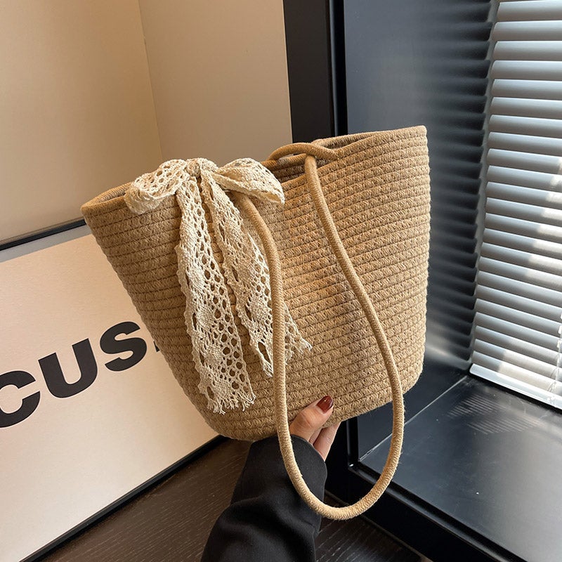 Women's Handwoven Cotton Shoulder Tote Bag for Summer Beach - Image 5