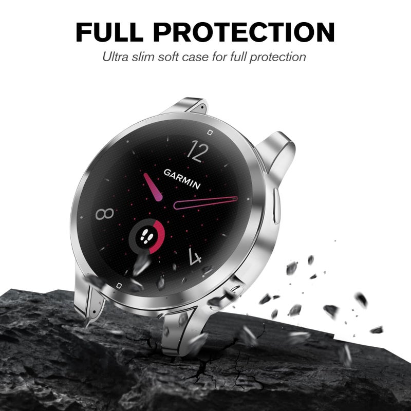 FINTIE 3 Packs Screen Protector Case Compatible with Garmin Venu 2S/Vivoactive 4S, Soft TPU Plated Bumper Full Cover Protective Cases [Scratch-Proof], Black/Clear/Silver - Image 3