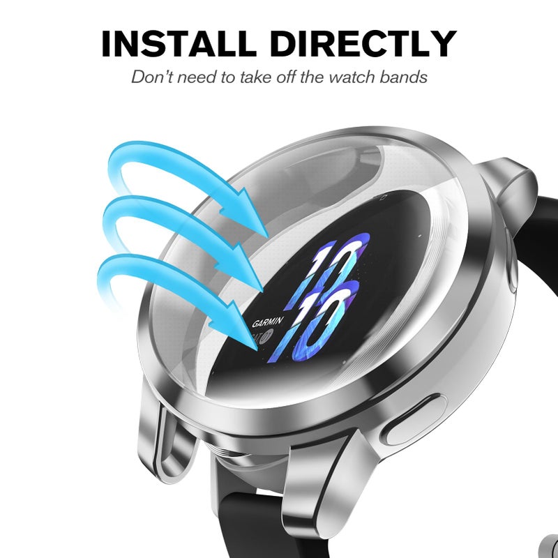 FINTIE 3 Packs Screen Protector Case Compatible with Garmin Venu 2S/Vivoactive 4S, Soft TPU Plated Bumper Full Cover Protective Cases [Scratch-Proof], Black/Clear/Silver - Image 5