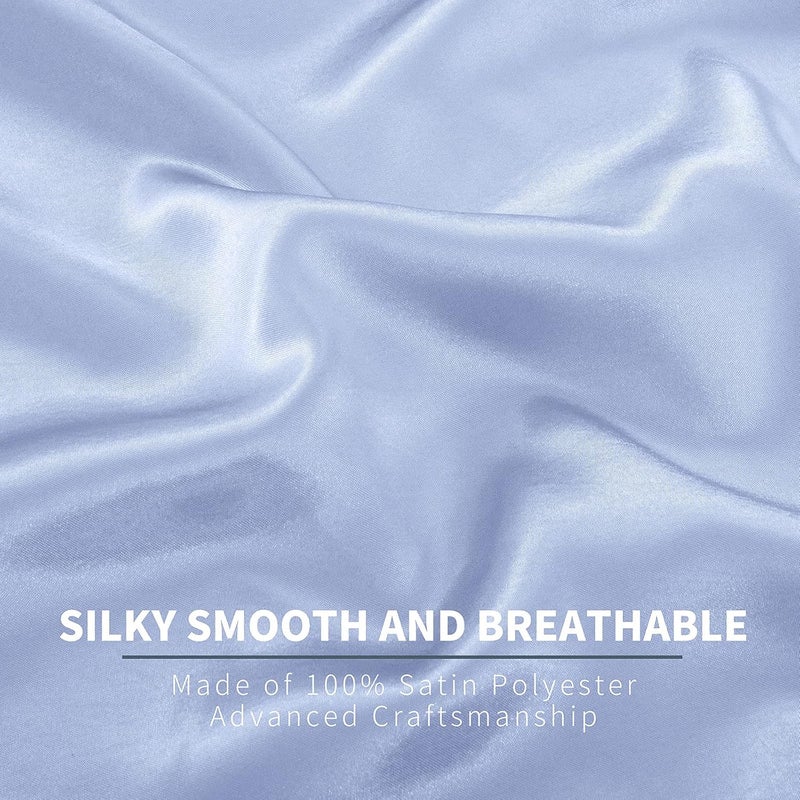 P Pothuiny 6 Pieces Queen Satin Sheets Luxury Baby Blue Satin Bedding Sheet Set, 1 Deep Pocket Fitted Sheet + 1 Flat Sheet + 4 Pillow Cases - Image 4