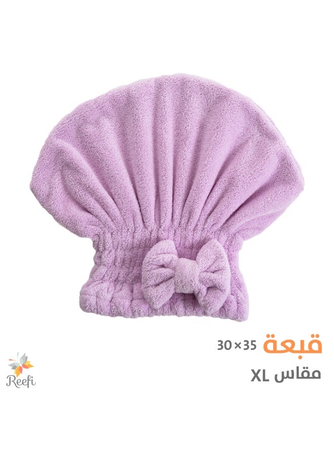 ريفي قبعة تنشيف شعر نسائية قطنية من ريفي مع فيونكة – مقاس XL 30×35 سم، منشفة شعر ناعمة وممتصة بعد الاستحمام – وردي - Image 1