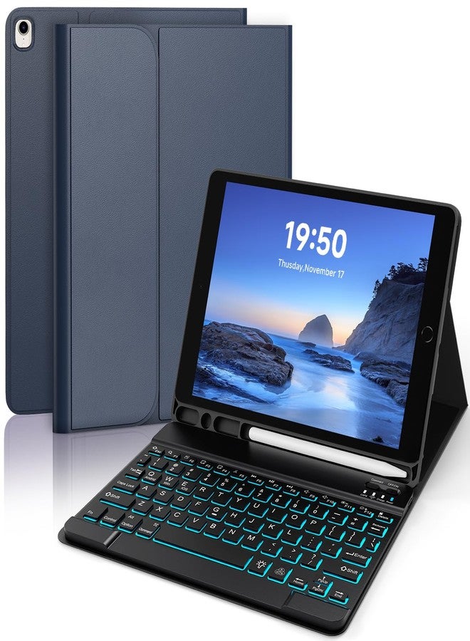 YUNPLE for iPad 9th 8th 7th Generation Case with Keyboard 10.2" - 7 Color Backlit Wireless Detachable Folio Keyboard Cover with Pencil Holder, Compatible with iPad Pro 10.5”/Air 3rd Gen (Dark Blue) - Image 1