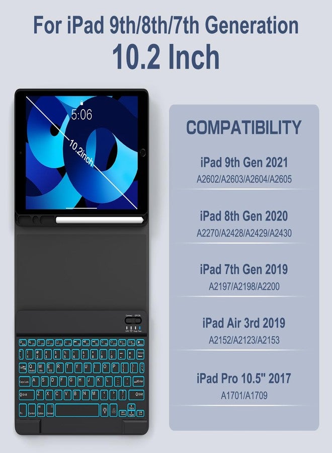 YUNPLE for iPad 9th 8th 7th Generation Case with Keyboard 10.2" - 7 Color Backlit Wireless Detachable Folio Keyboard Cover with Pencil Holder, Compatible with iPad Pro 10.5”/Air 3rd Gen (Dark Blue) - Image 2