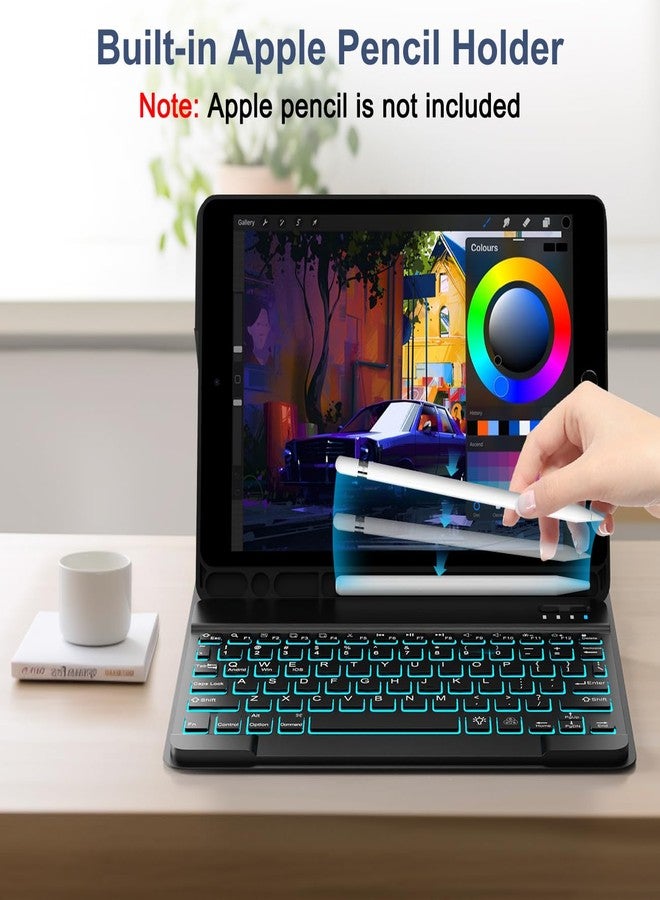 YUNPLE for iPad 9th 8th 7th Generation Case with Keyboard 10.2" - 7 Color Backlit Wireless Detachable Folio Keyboard Cover with Pencil Holder, Compatible with iPad Pro 10.5”/Air 3rd Gen (Dark Blue) - Image 5
