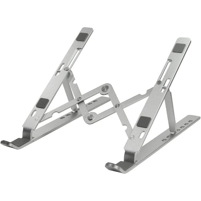 Ergonomic Riser - Aluminum Laptop Stand Adjustable for 10-15.6 Inch Screens, Silver Color, Ventilated Design Promotes Airflow, Compact Foldable Structure for Easy Storage and Travel Convenience Users