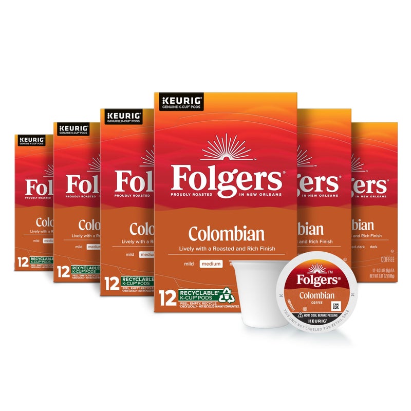 Folgers Colombian Medium Roast Coffee, 72 Keurig K-Cup Pods - Image 1