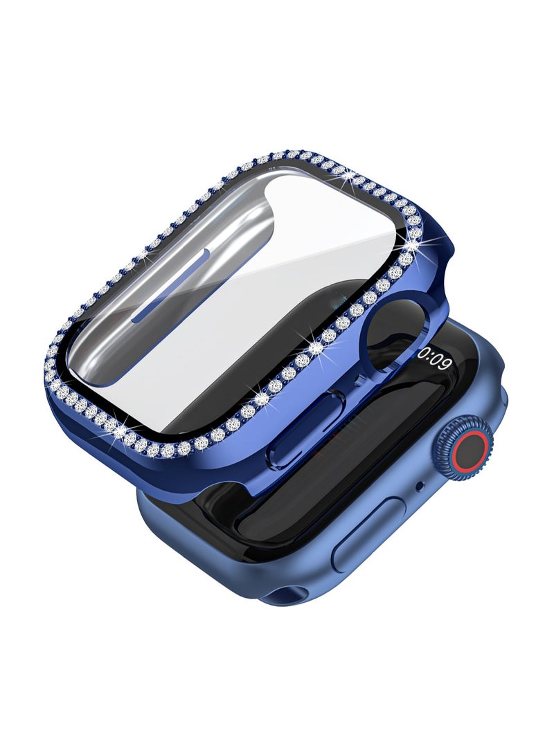 Dark Blue {Single Diamond + Tempered Film} Suitable For Apple Watch 41mm (7/8/9 Generations Universal) Hard Protective Case, Shockproof - Image 1