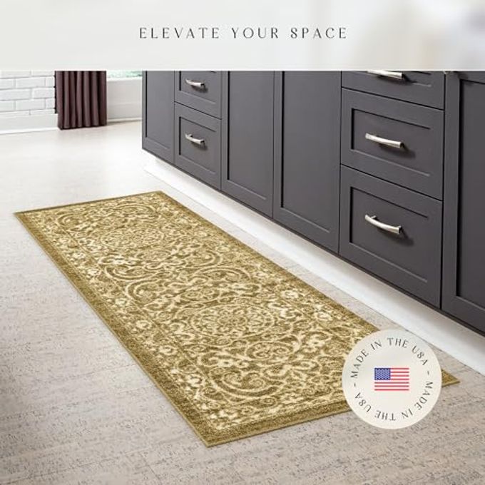 Maples Rugs Pelham Transitional Runner Rug Made in USA Washable, Non Slip, Indoor Carpet for Hallway, Kitchen, and Laundry Room, 2' x 6', Khaki - Image 5